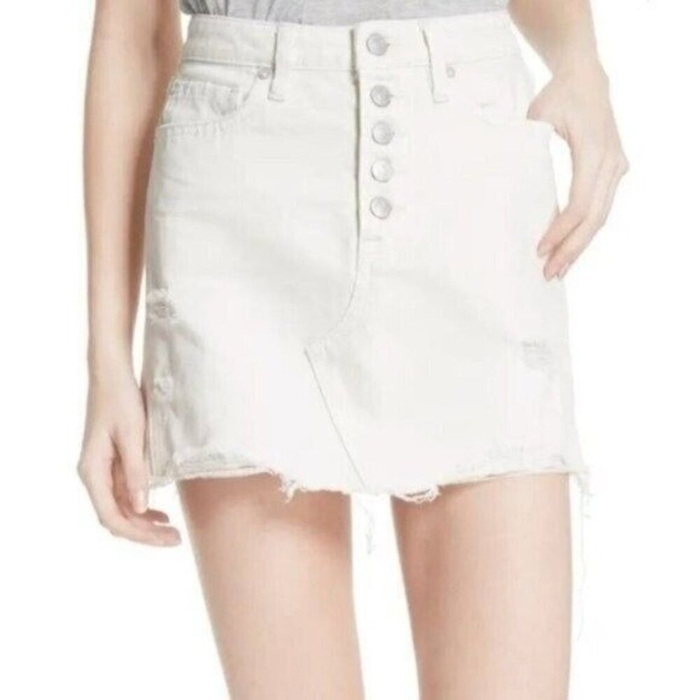 Free People We the Free White Denim Raw Hem‎ Distressed Mini Skirt Size 26